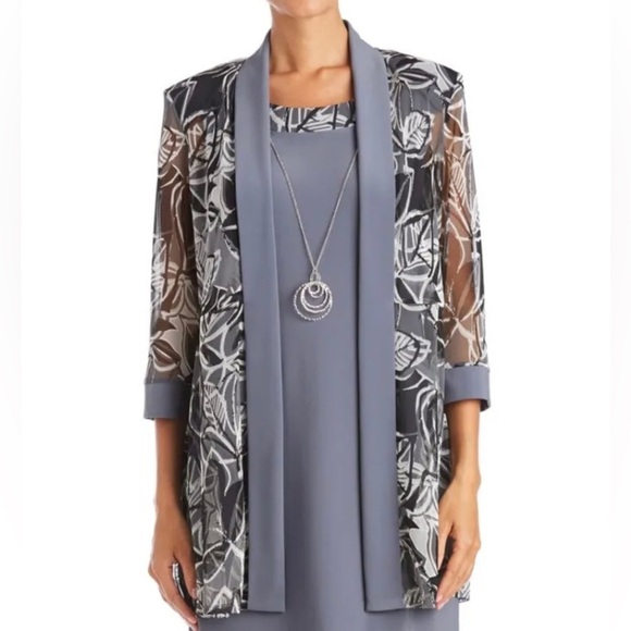 Women’s Formal Cocktail 2PC Jacket & Dress Size 10 P Gray Shift R&M RICHARDS NWT - Picture 4 of 6